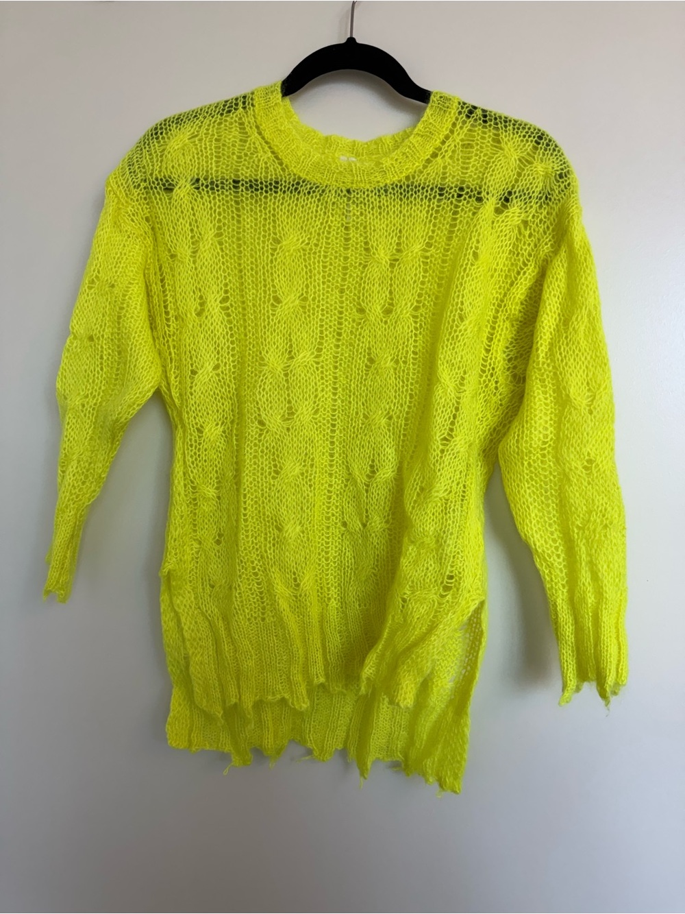 Anthropologie Neon Yellow Open-Weave Crewneck Sweater